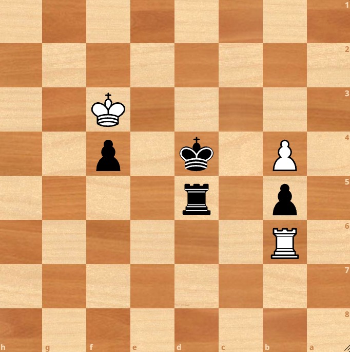 Roman Dehtiarov vs Mukhiddin Madaminov after 46...Kd4 at the 46th Chess Olympiad in Samarkand 2026